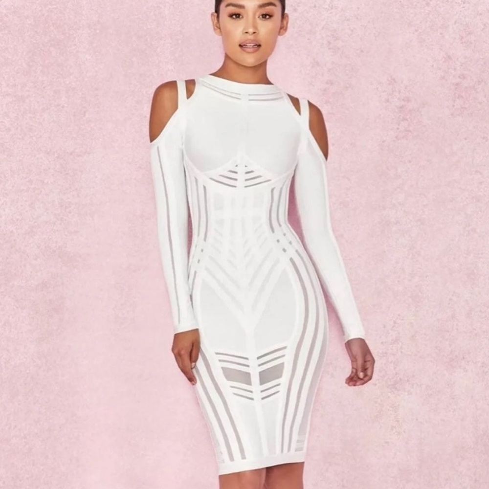 House of CB White Geometric Cut-Out Midi Dress